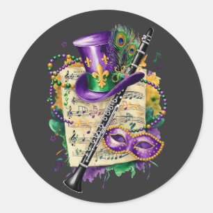 Aantrekkelijke Mardi Gras Mix klarinet kostuum fee Ronde Sticker