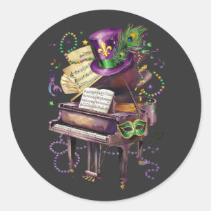 Aantrekkelijke Mardi Gras Mix Piano Kostuum Feeste Ronde Sticker