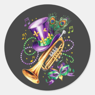 Aantrekkelijke Mardi Gras Mix Trompet Kostuum Fees Ronde Sticker