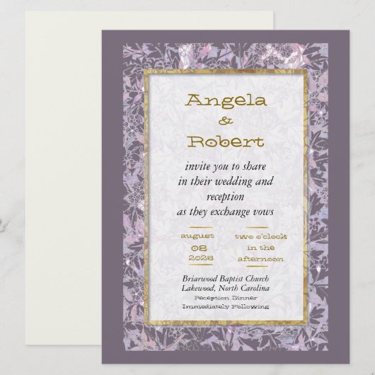 Aantrekkelijke Mauve Floral bruiloft uitnodiging (Voorkant / Achterkant)