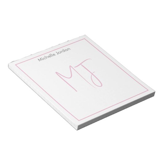 Aantrekkelijke Monogram Roze Wit Moderne Minimalis Notitieblok (Schuin)