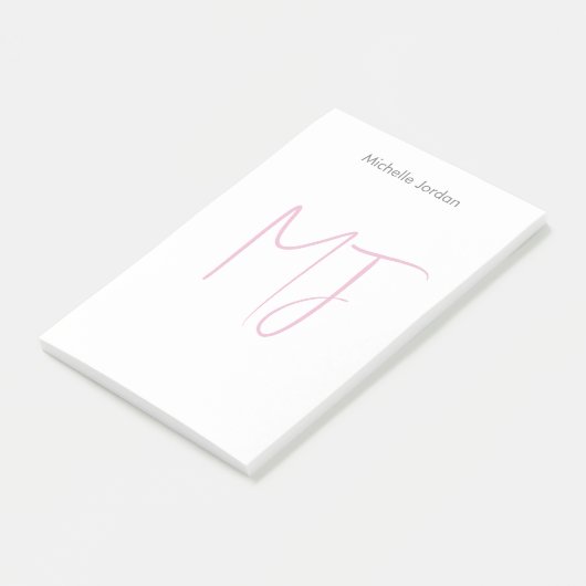 Aantrekkelijke Monogram Roze Wit Moderne Minimalis Post-it® Notes (Schuin)