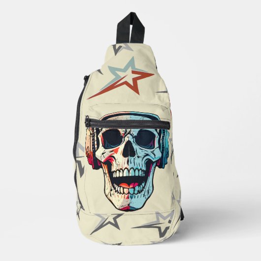 Aantrekkelijke spooky gaming schedel Beige Sling Bag (Voorkant)