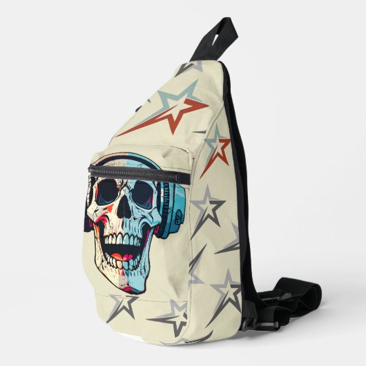 Aantrekkelijke spooky gaming schedel Beige Sling Bag (Rechterhoek)