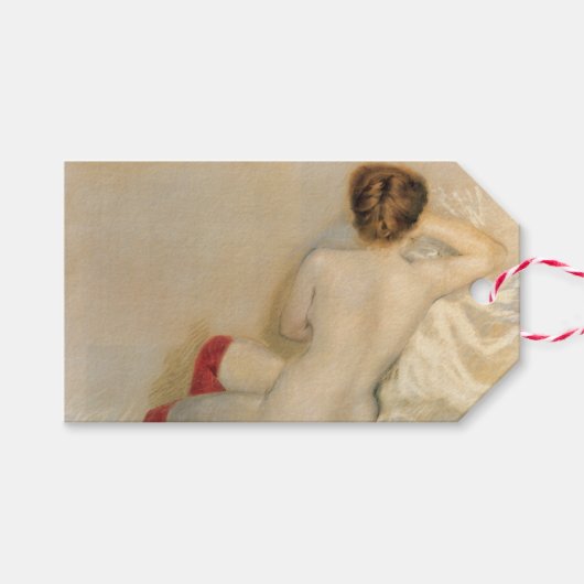 Aantrekkelijke vrouw met rode kousen cadeaulabel (Voorkant (Horizontaal))