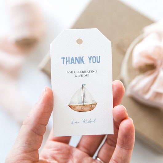 Aantrekkelijke Zeilboot Verjaardagscadeau Tag Cadeaulabel