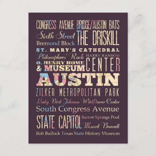 Aantrekkelijkheden & Beroemde Plaatsen van Austin, Briefkaart (Voorkant)