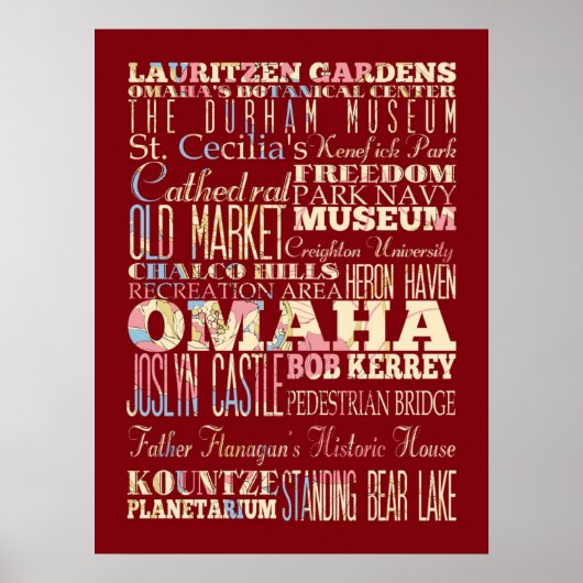 Aantrekken en beroemde plaatsen in Omaha, Nebraska Poster (Voorkant)
