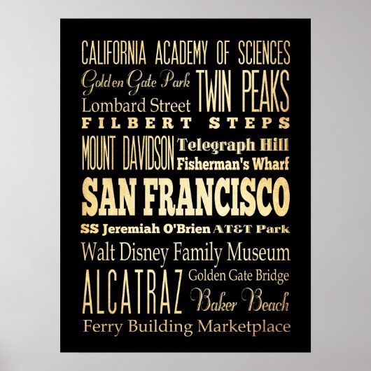 Aantrekken en beroemde plaatsen in San Francisco,  Poster (Voorkant)