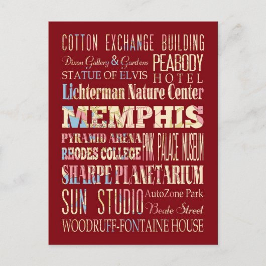 Aantrekken en beroemde plaatsen van Memphis, Tenne Briefkaart (Voorkant)