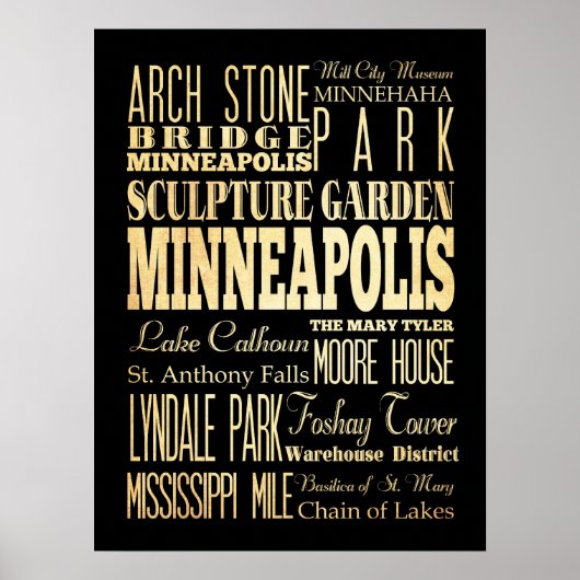 Aantrekken en beroemde plaatsen van Minneapolis, M Poster (Voorkant)