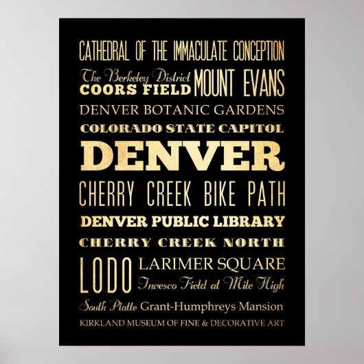 Aantrekkingen en beroemde plaatsen in Denver, Colo Poster (Voorkant)