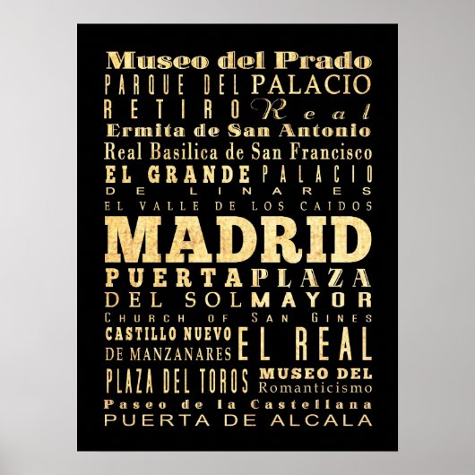 Aantrekkingen en beroemde plaatsen in Madrid, Span Poster (Voorkant)