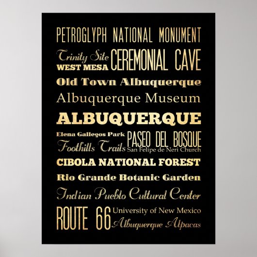 Aantrekkingen en beroemde plaatsen van Albuquerque Poster (Voorkant)