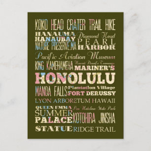 Aantrekkingen en beroemde plaatsen van Honolulu, H Briefkaart