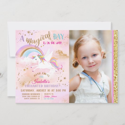 Aanvaardbare Paukasus Unicorn Rainbow Sparkle Birt Kaart (Voorkant)