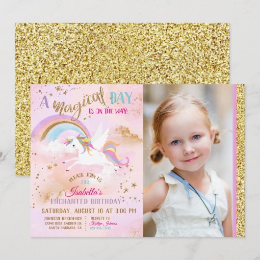 Aanvaardbare Paukasus Unicorn Rainbow Sparkle Birt Kaart (Voorkant / Achterkant)