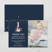 Aanvaardijende marinescheepvaart en roze Floral fo Bedankkaart (Voorkant / Achterkant)