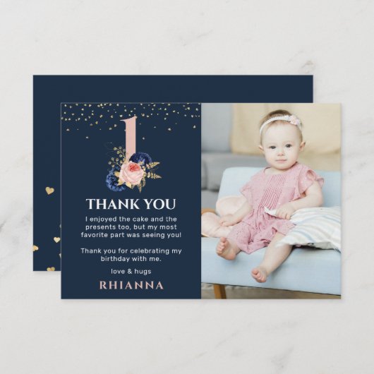 Aanvaardijende marinescheepvaart en roze Floral fo Bedankkaart (Voorkant / Achterkant)