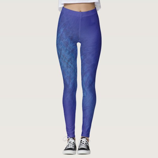 aanvaarding | Blauw Indigo Violet Shibori Patroon Leggings (Voorkant)
