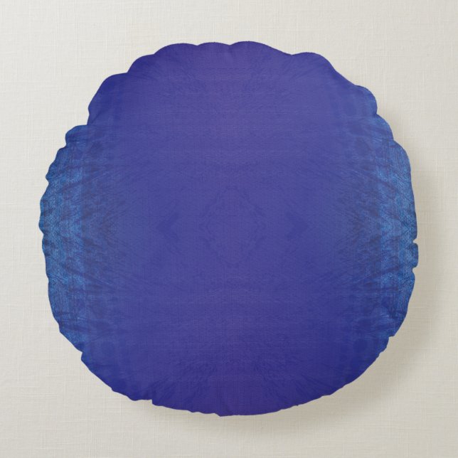 aanvaarding | Blauw Indigo Violet Shibori Patroon Rond Kussen (Voorkant)