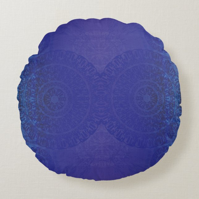 aanvaarding | Blauwe Indigo Violet Boho medailles Rond Kussen (Voorkant)