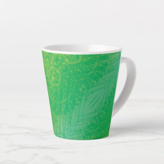 aanvaarding | Geel Groen Blauw Boho Medallions Latte Mok (Rechterhoek)