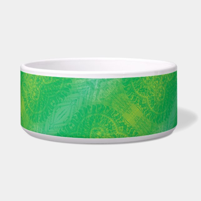 aanvaarding | Geel Groen Blauw Boho Medallions Voerbakje (Voorkant)