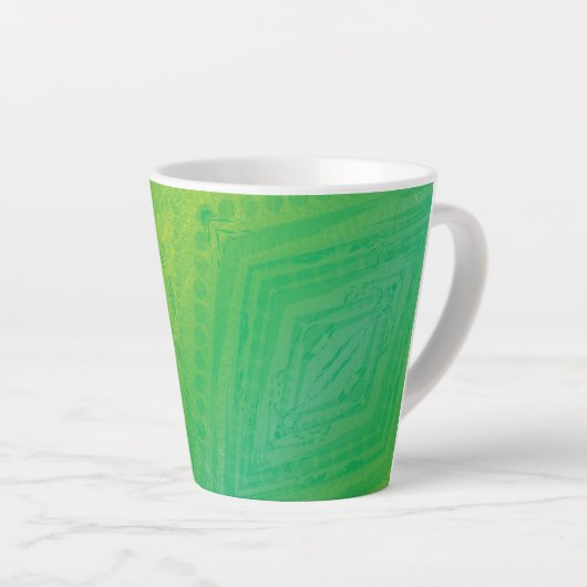 aanvaarding | Geel Groen Blauw Shibori patroon Latte Mok (Rechterhoek)