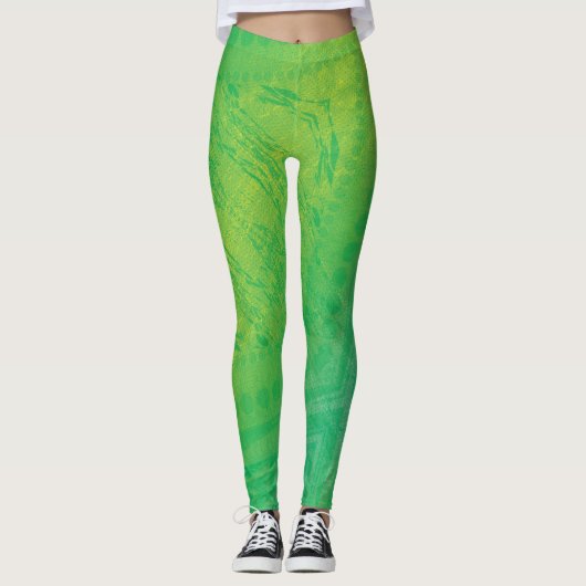aanvaarding | Geel Groen Blauw Shibori patroon Leggings (Voorkant)