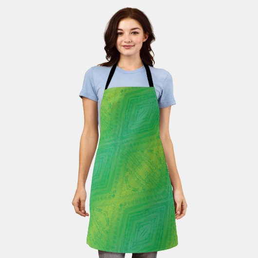 aanvaarding | Geel Groen Blauw Shibori patroon Schort (Gedragen)