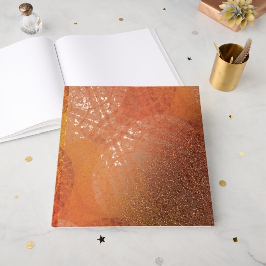 aanvaarding | Rode Sinaasappel Gele Boho Medallion Gastenboek (Voorkant open)