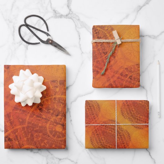 aanvaarding | Rode Sinaasappel Gele Boho Medallion Inpakpapier Vel (Voorkant)