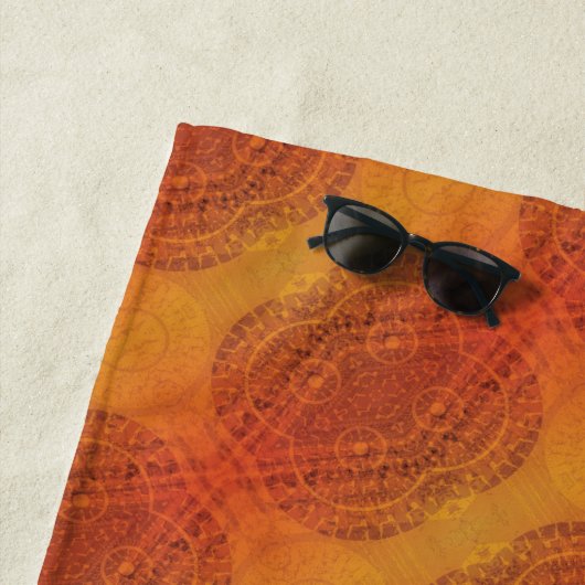 aanvaarding | Rode Sinaasappel Gele Boho Medallion Strandlaken (In situ)