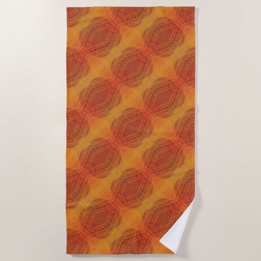 aanvaarding | Rode Sinaasappel Gele Boho Medallion Strandlaken (Voorkant)