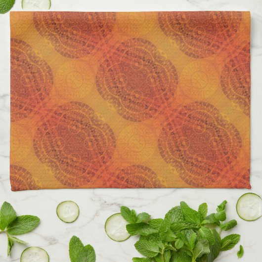 aanvaarding | Rode Sinaasappel Gele Boho Medallion Theedoek (Gevouwen)