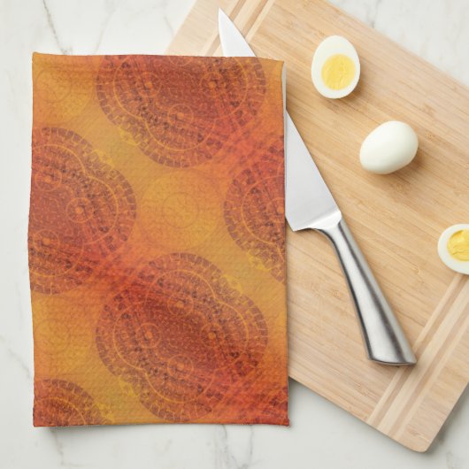 aanvaarding | Rode Sinaasappel Gele Boho Medallion Theedoek (Quarter Fold)