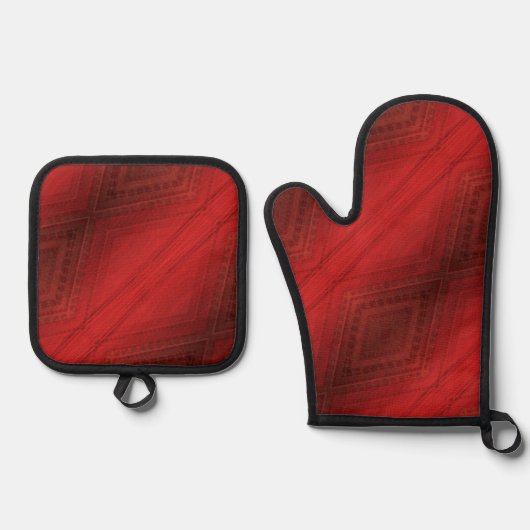 aanvaarding | rood eclectisch boho-patroon ovenwant & pannenlap set (Voorkant)