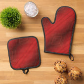 aanvaarding | rood eclectisch boho-patroon ovenwant & pannenlap set (Top down)