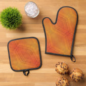 aanvaarding | Rood Oranje geel Shibori-patroon Ovenwant & Pannenlap Set (Top down)