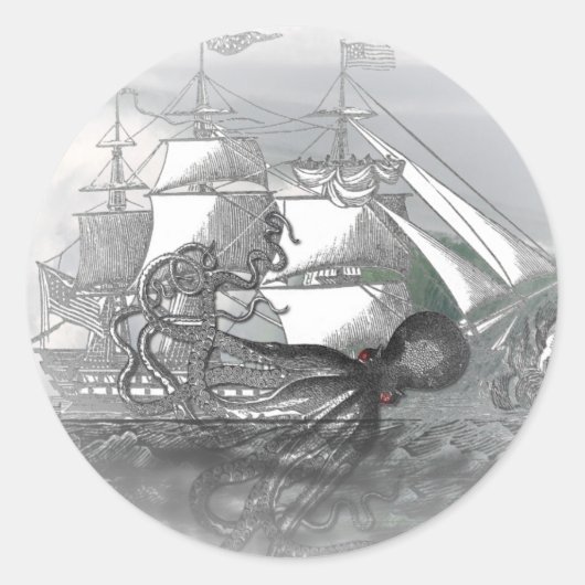 Aanval door reuzenoctopus ronde sticker (Voorkant)