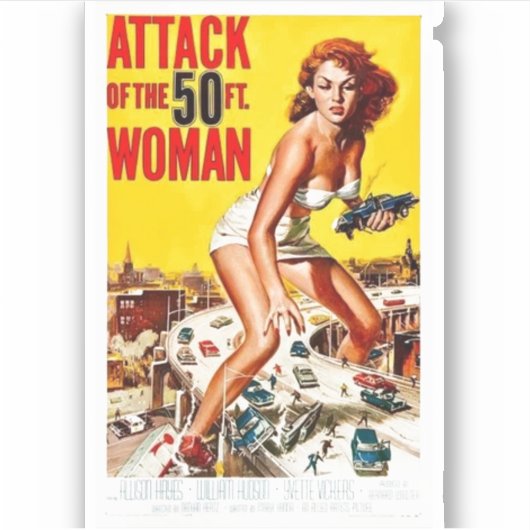 Aanval op het 50-inch  Poster van Woman Sticker (Voorkant)