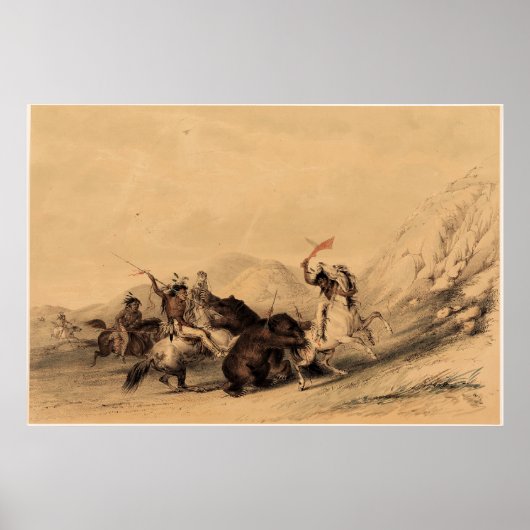 Aanval op het Grizzly Beer, 1844 George Catlin Poster (Voorkant)