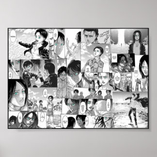 Aanval op Titan Eren Yeager Manga Collage Poster