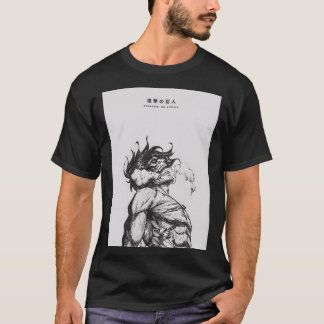 Aanval Titan Figuur Donkere Anime Lijn Kunst Eren T-shirt