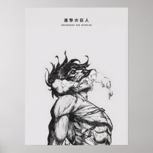 Aanval Titan Figuur Donkere Anime Lijn Kunst Poster