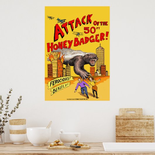Aanval van de honingbadger van 50 m! Poster (Keuken)