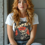 Aanval van de Vampieren  Rockabilly T-shirt<br><div class="desc">Bat Theme T-shirt | Crème en Rood op Wit met een verdrietig uiterlijk. Omarm de horror met mijn Attack of the Vampires Rockabilly T-Shirt. Met een woeste vleermuis klaar om toe te slaan, versierd met horrorfilm geïnspireerde tekst, is dit ontwerp ideaal voor fans van horror en Dracula liefhebbers. Verkrijgbaar in...</div>