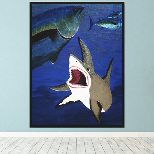 Aanval van witte tonijn canvas afdruk (Insitu (Houten vloer))