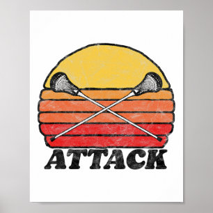 Aanval X Crossed Lacrosse Sticks 80s Sunse Poster